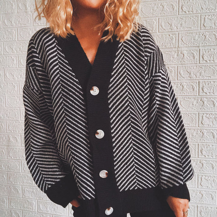 Damen Strickjacke mit modernem Zickzackmuster und kuscheligem Material Drune