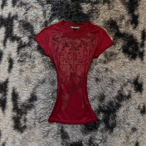 Damen T-Shirt mit aufwendig gestaltetem floralem Druck und Glitzerakzenten Drune