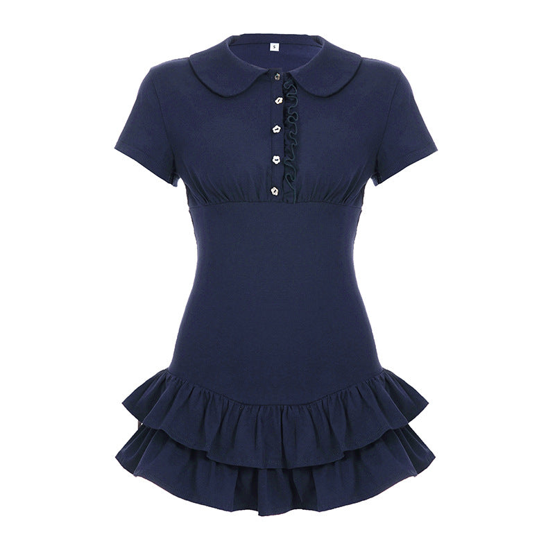Damen Freizeitkleid mit Volant und elegantem Kragen Drune