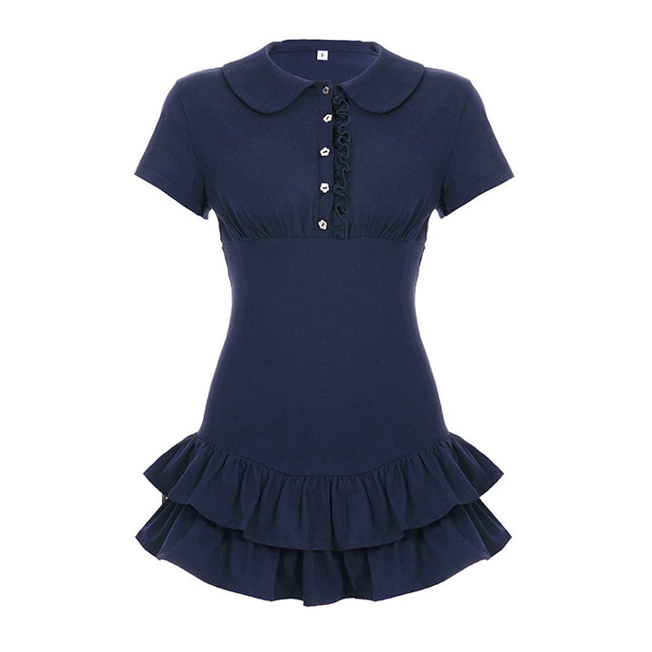 Damen Freizeitkleid mit Volant und elegantem Kragen Drune