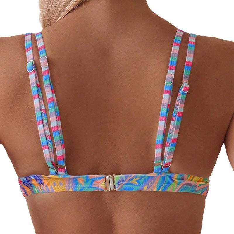 Damen Triangel-Bikini-Oberteil mit lebendigem Paisleymuster und verstellbaren Trägern Drune