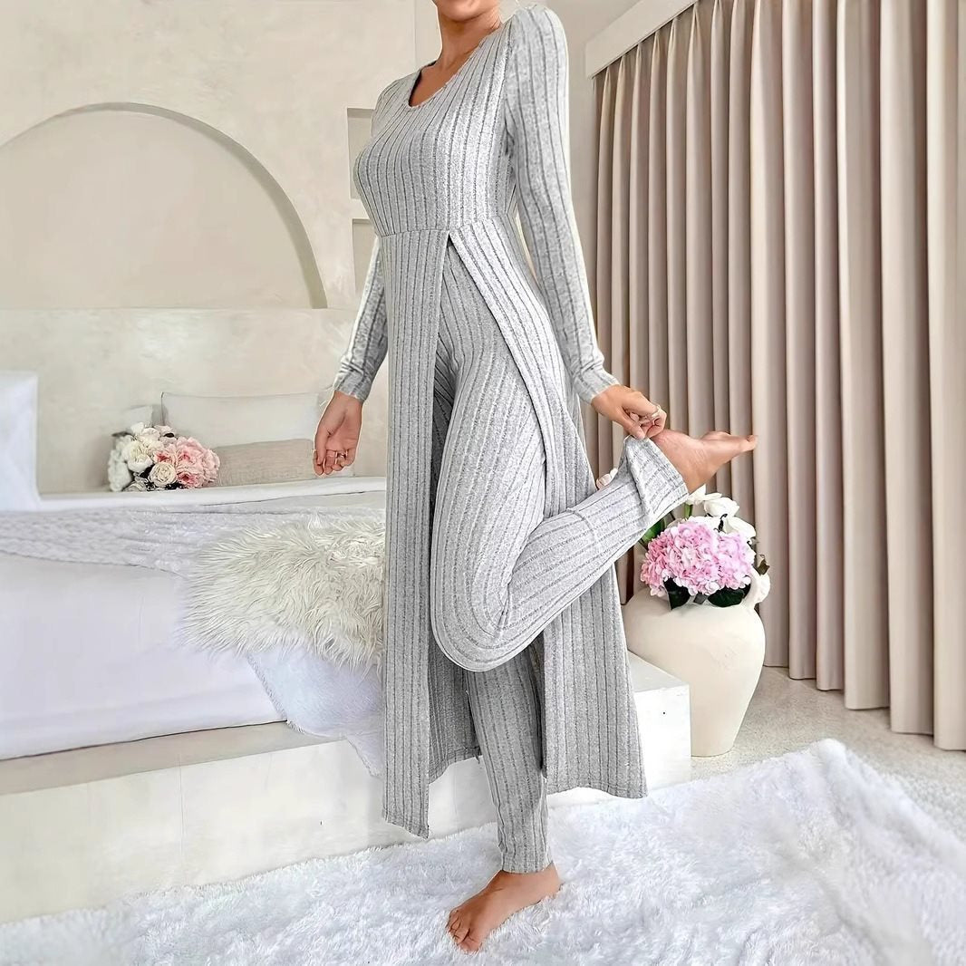Damen Elegantes Maxijumpsuit mit hochsensibler Struktur und seitlichen Schlitzen Drune