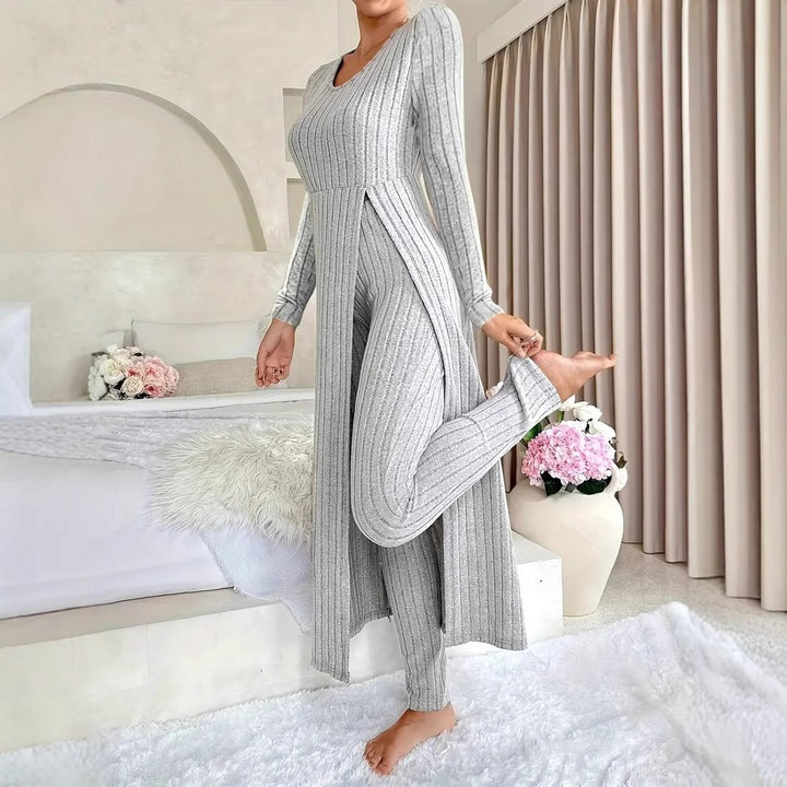 Damen Elegantes Maxijumpsuit mit hochsensibler Struktur und seitlichen Schlitzen Drune
