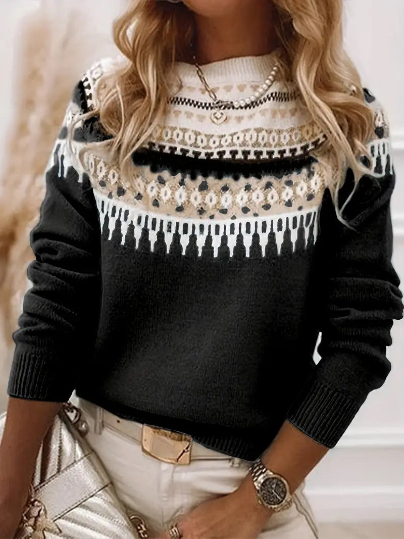 Damen nan Norwegerpullover aus Wollmix mit Rundhalsausschnitt und traditionellem Fair-Isle-Yoke Drune