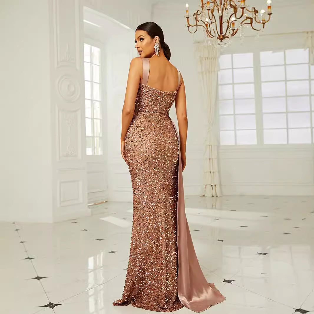 Damen Glamouröses Abendkleid mit tiefem Schlitz und Paillettenverzierung Drune