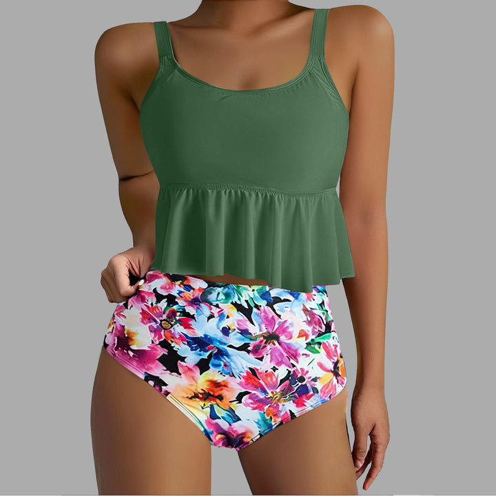 Damen Tankini-Set mit fließendem Oberteil und hoher Taille Drune