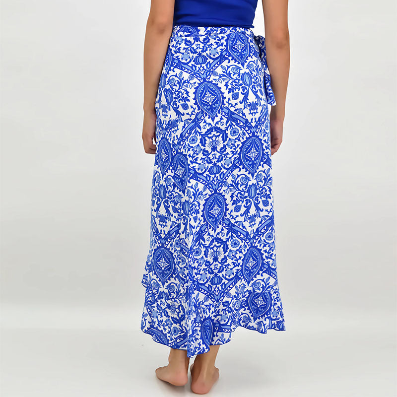 Damen eleganter Wickelrock mit floralen Akzenten und asymmetrischem Saum Drune