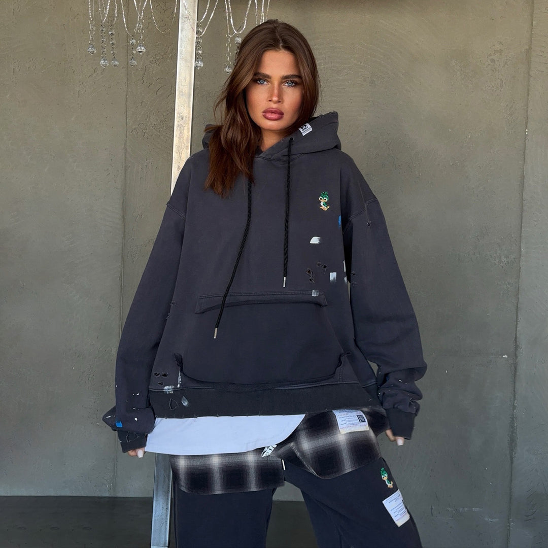 Damen Oversized Kapuzenpullover mit speziellen Designelementen Drune
