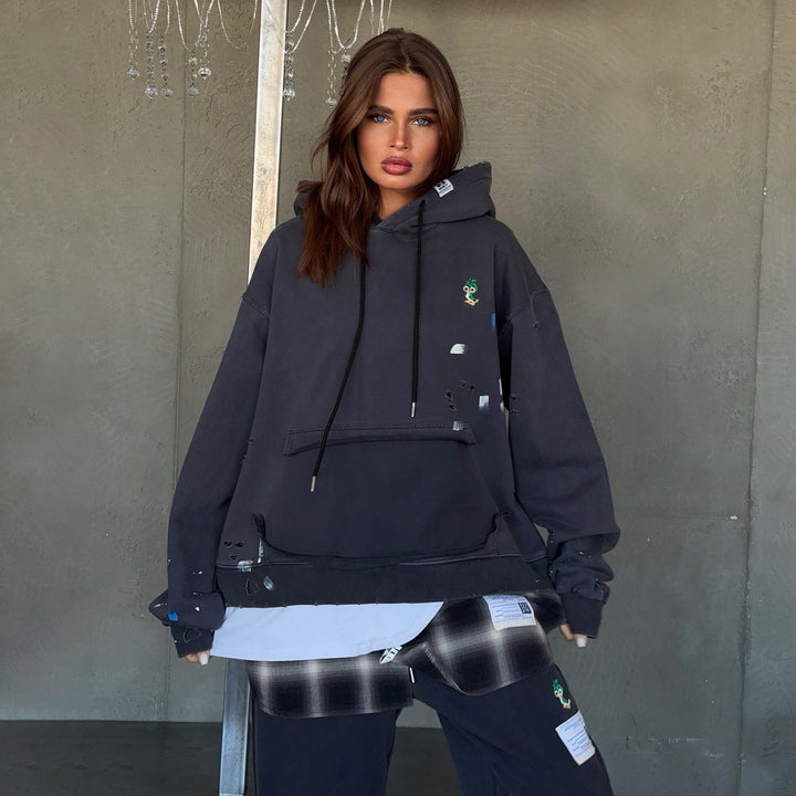 Damen Oversized Kapuzenpullover mit speziellen Designelementen Drune