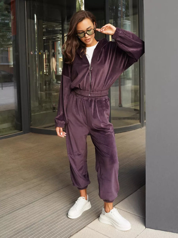Damen Velours Freizeit-Set mit weichem Hoodie und bequemen Jogginghosen Drune