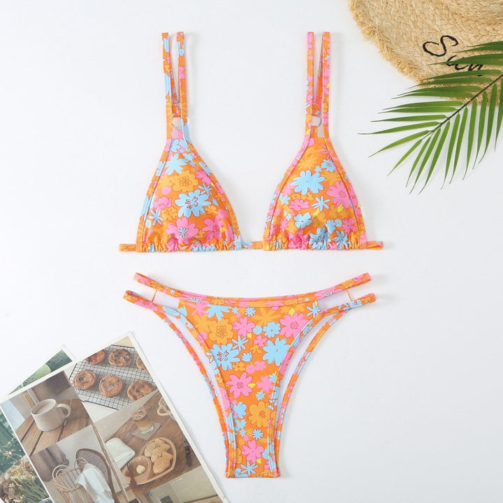Damen Triangel-Bikini mit verspieltem Blumenmuster und raffinierten Schnürdetails Drune