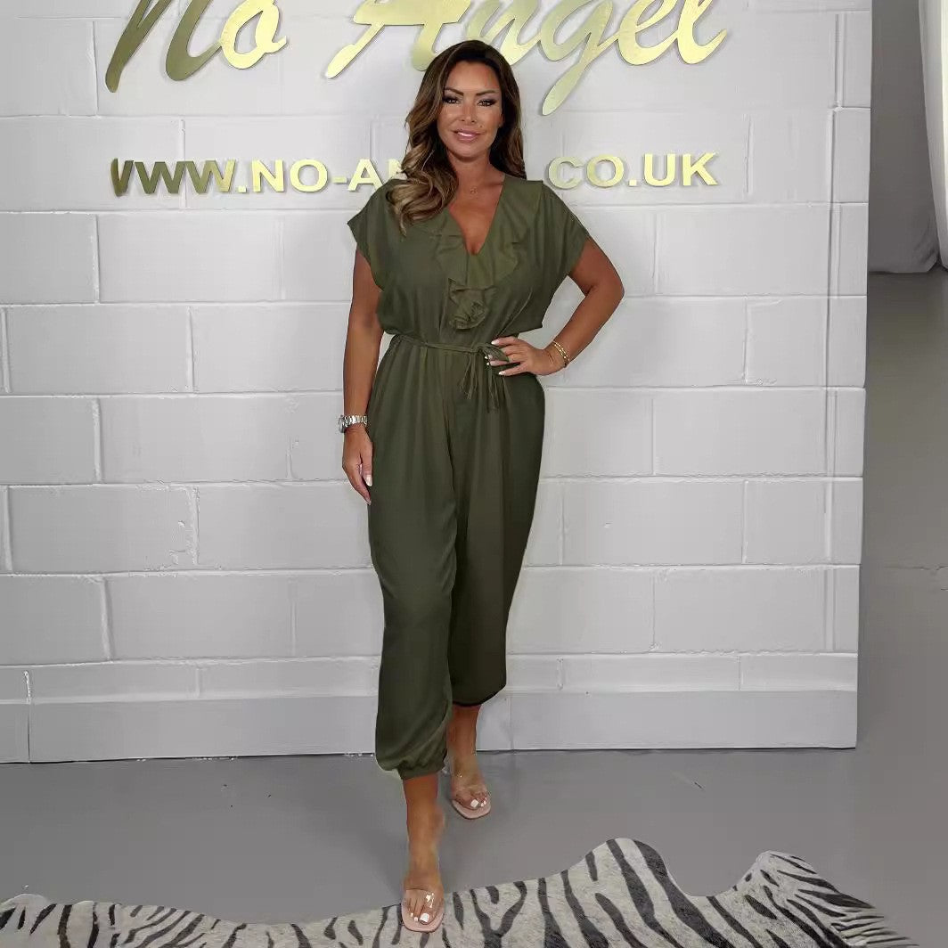 Damen eleganter Jumpsuit mit tailliertem Schnitt und weitem Bein Drune