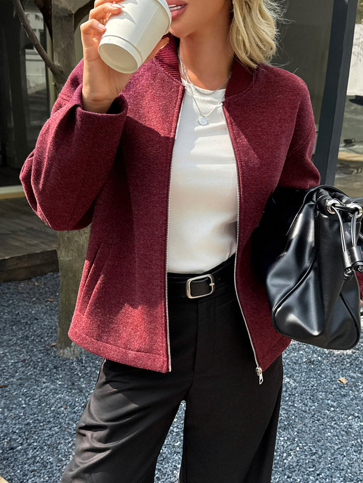 Damen nan leichte Fleece‑Bomberjacke mit Stehkragen, zweiseitigem Reißverschluss und lässiger Oversize‑Passform Drune