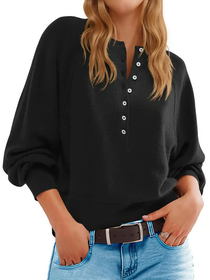 Damen lässiger Pullover mit Knopfleiste und weitem Schnitt Drune