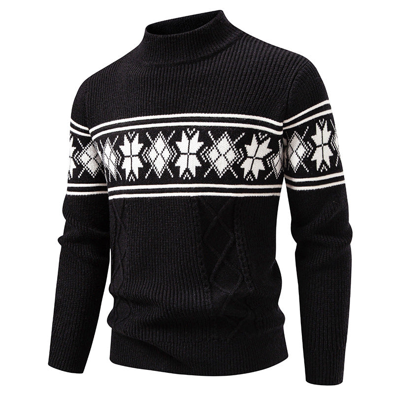 Herren nan Winter-Strukturpullover mit kurzem Stehkragen und Norwegermuster Drune