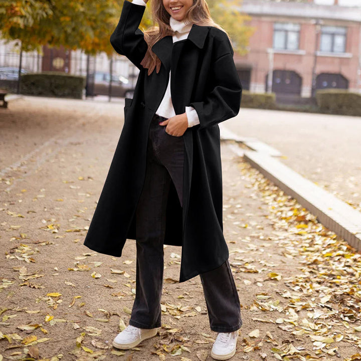 Damen eleganter Trenchcoat mit modischem Schnitt und tiefem Kragen Drune