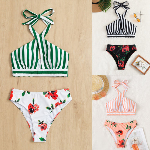 Damen Hoch tailliertes Bikini-Set mit asymmetrischem Oberteil Drune