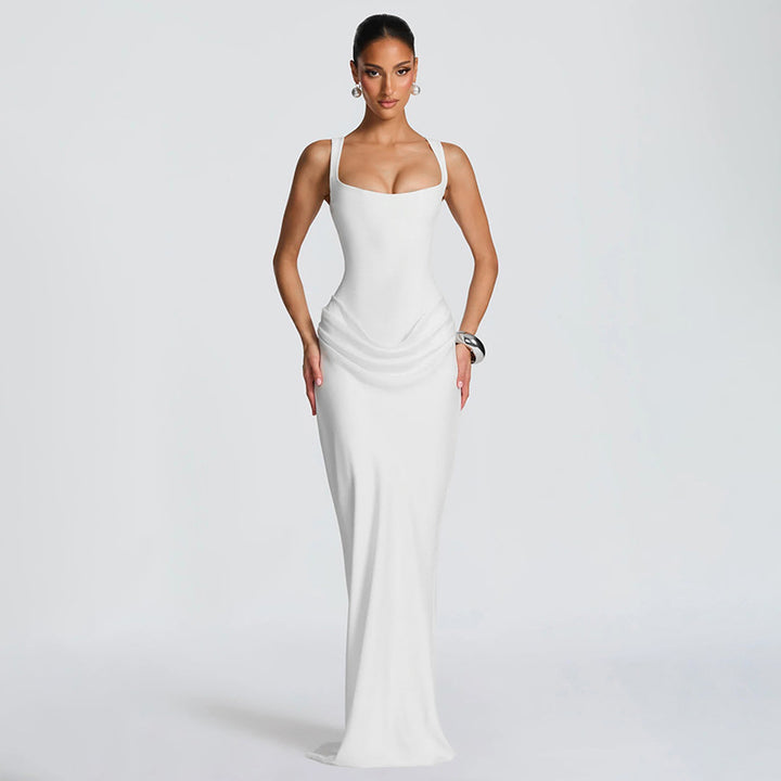 Damen figurbetontes Maxi-Kleid mit elegantem Drapierungsdesign Drune