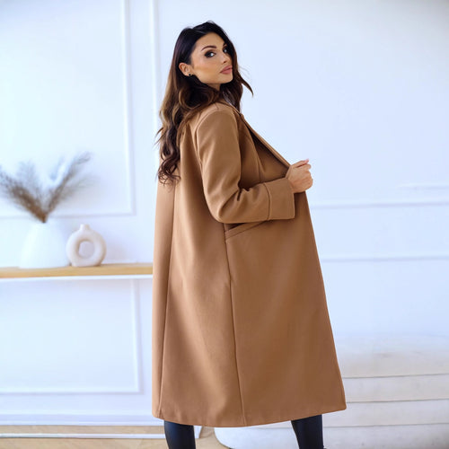Damen Eleganter und modischer Wollmantel mit doppelter Knopfreihe Drune