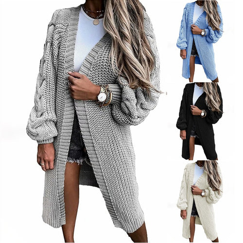 Damen Grobstrick-Cardigan mit voluminösen Ärmeln und offener Front Drune
