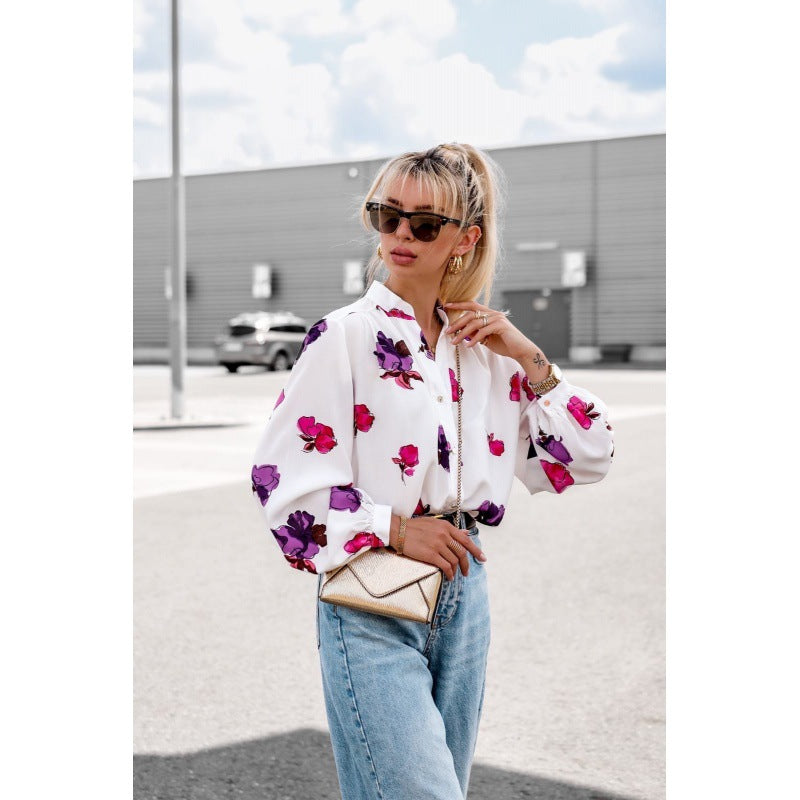 Damen florale Bluse mit balloonärmeln Drune