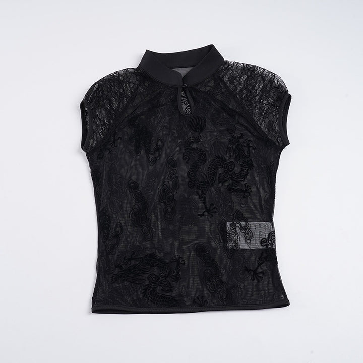 Damen extravagantes Spitzeoberteil mit grafischem Muster Drune