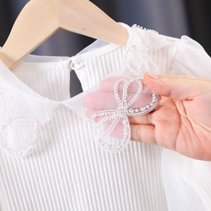 Mädchen Bluse mit Spitzenakzenten und transparenten Ärmeln Drune