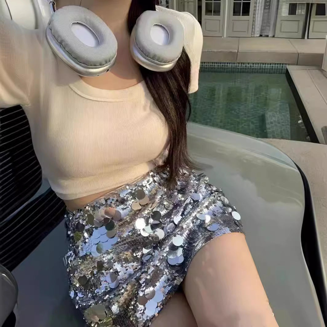 Damen Glitzernder Minirock mit Pailletten Drune