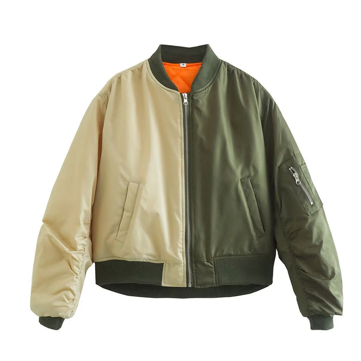 Damen modische Bomberjacke mit verspieltem Patchwork-Design und praktischen Reißverschlusstaschen Drune