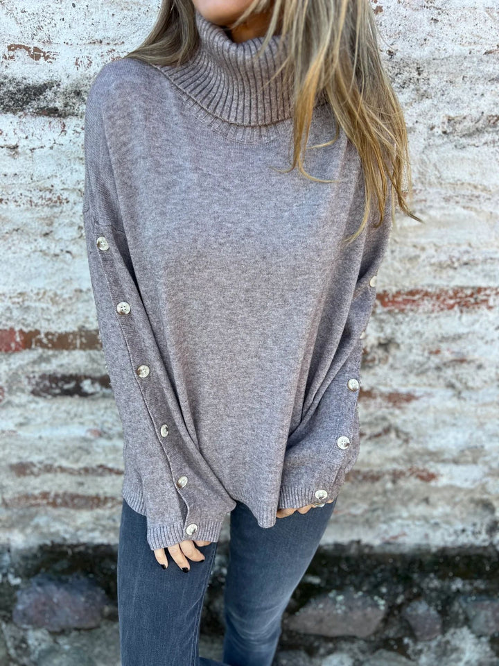 Damen hochschuliger Strickpullover mit Knopfdetails Drune