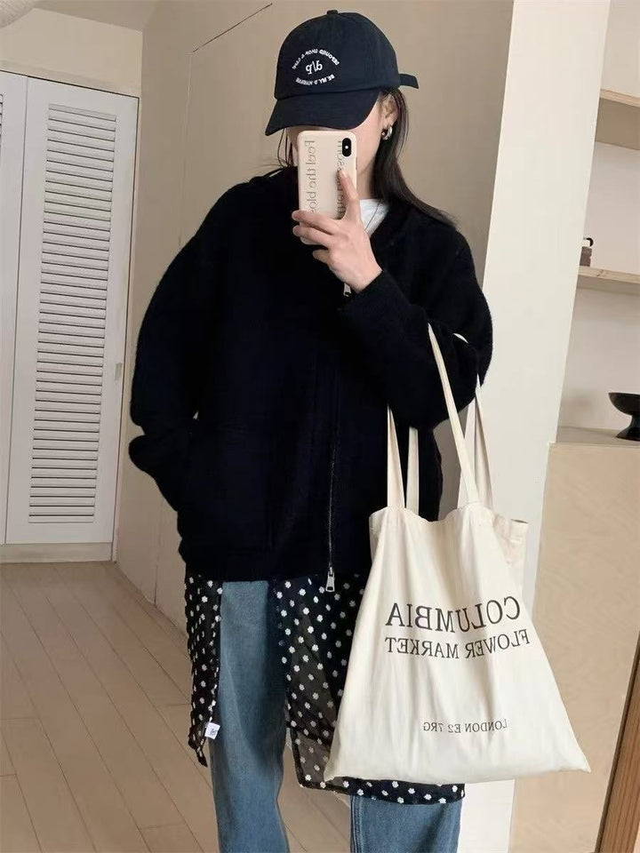 Damen Casual Oversized Strickjacke mit Kapuze und Taschen Drune