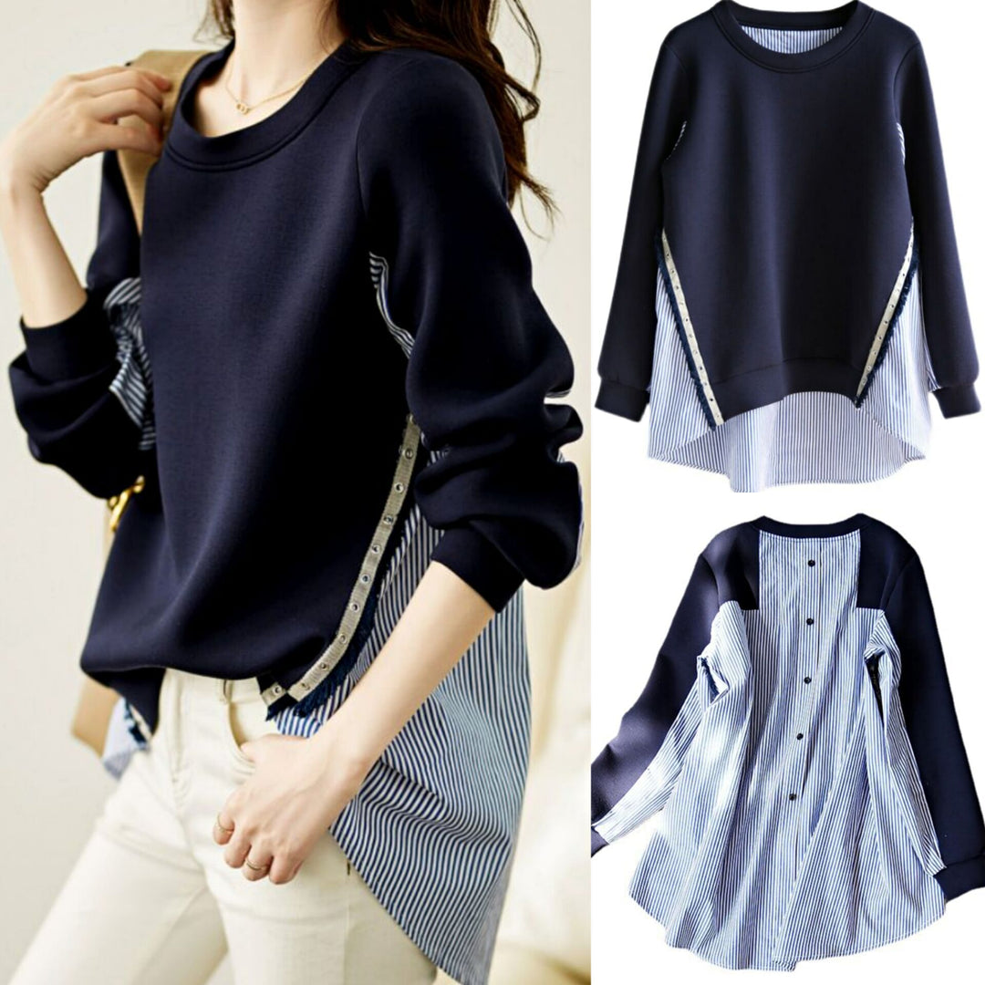 Damen Lässiger Sweatshirt mit einzigartigem Layered-Design und kontrastierenden Details Drune