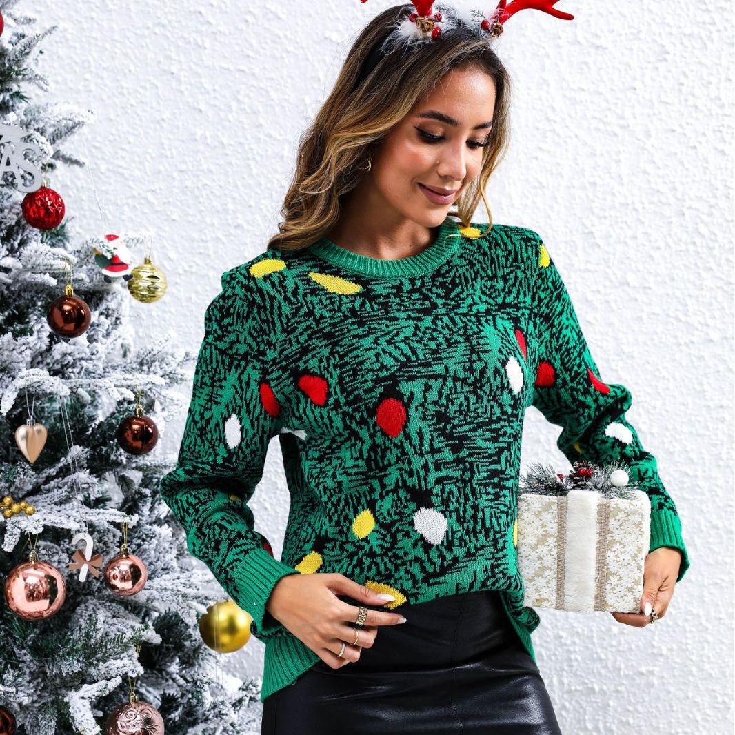 Damen Weihnachtspullover mit verspieltem Tannenbaum-Design und 3D-Elementen Drune