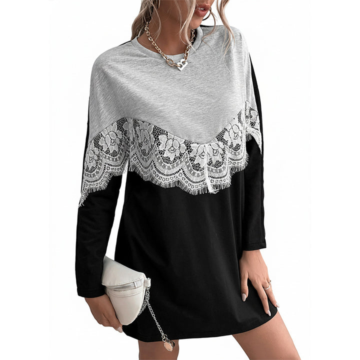 Damen Kleid mit eleganter Spitzenverzierung und lässigen Ärmeln Drune