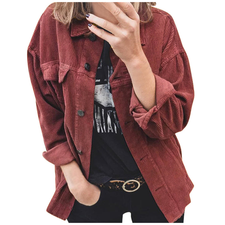 Damen nan Oversize Cordjacke mit aufgesetzten Taschen und klassischer Knopfleiste Drune