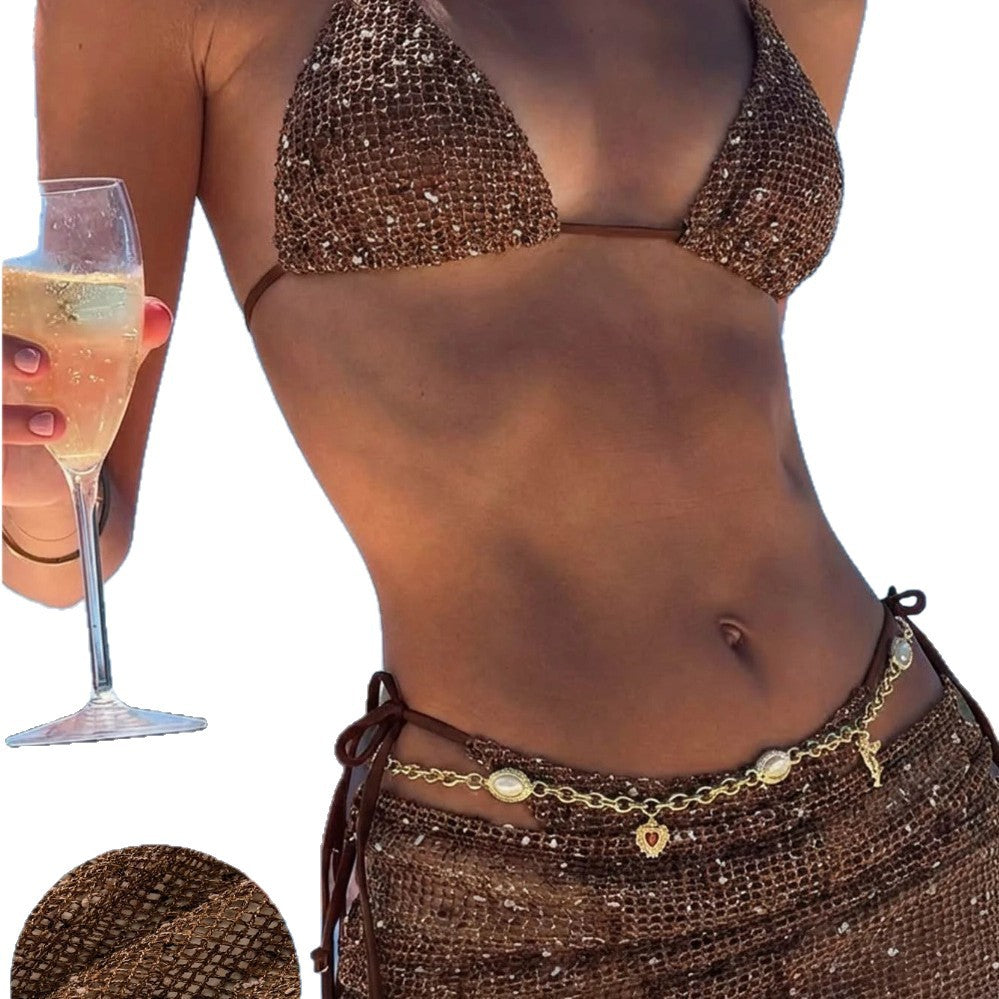 Damen Triangel-Bikini mit Wickelrock und verstellbaren Trägern Drune