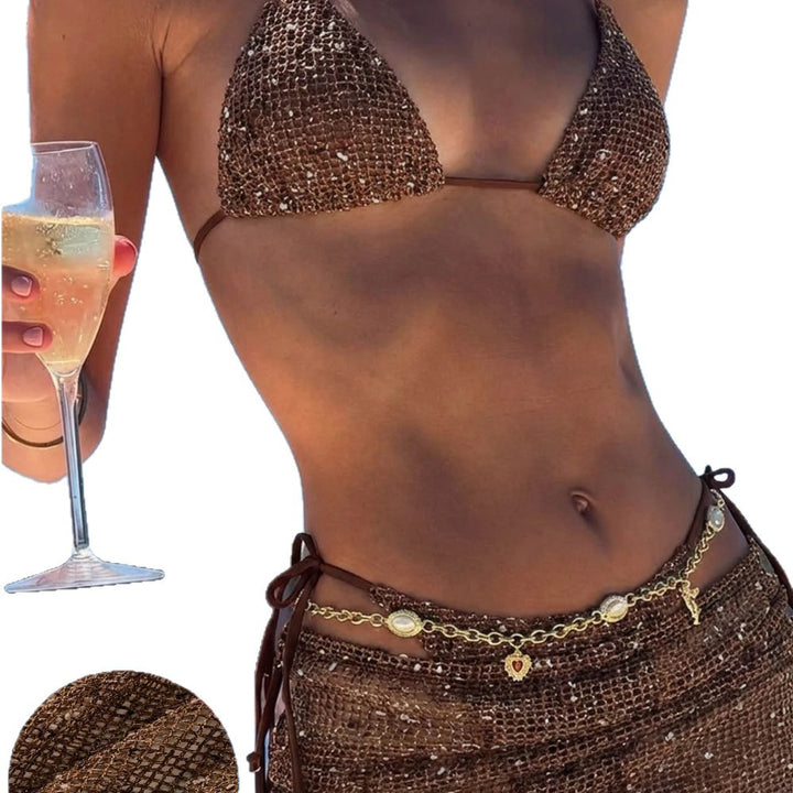 Damen Triangel-Bikini mit Wickelrock und verstellbaren Trägern Drune