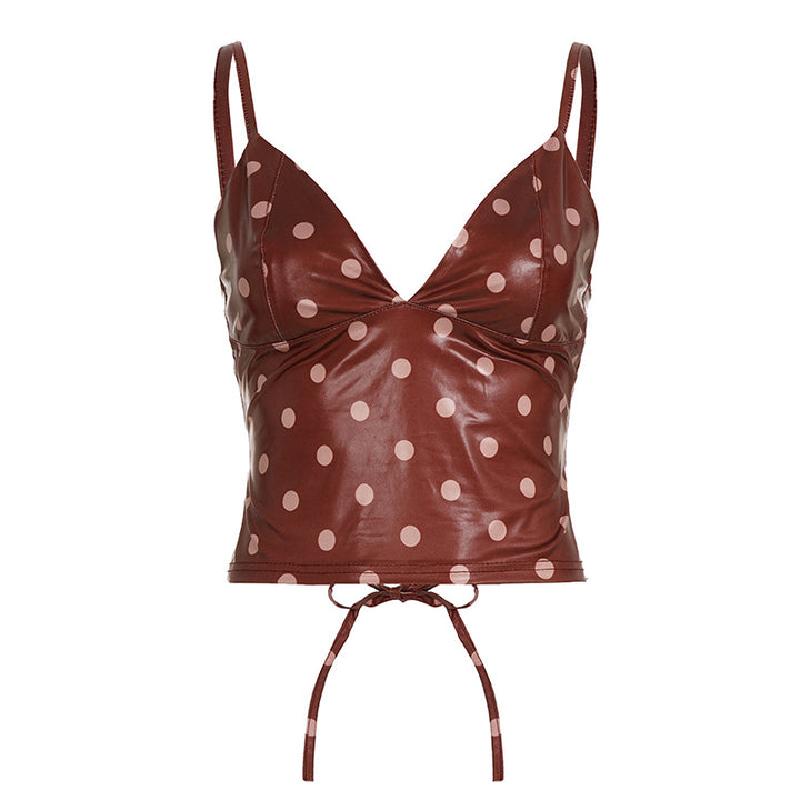 Damen Trendiges Polka Dot Oberteil aus Kunstleder Drune