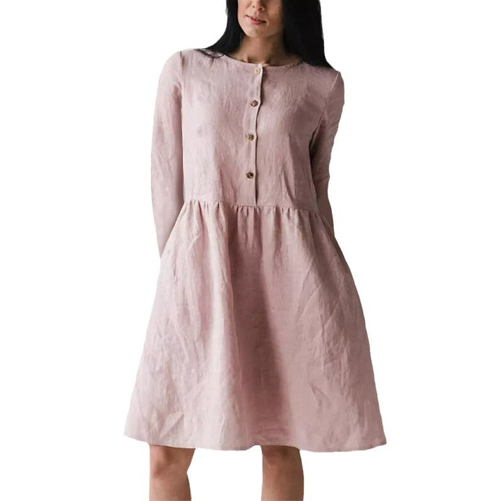 Damen lässiges Freizeitkleid mit Knopfverschluss und voluminösem Rock Drune