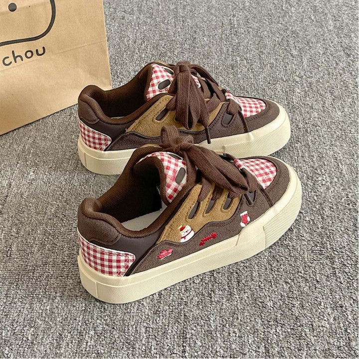 Damen Trendige Freizeitsneaker mit gemütlichem Innenfutter und einzigartigem Karomuster Drune