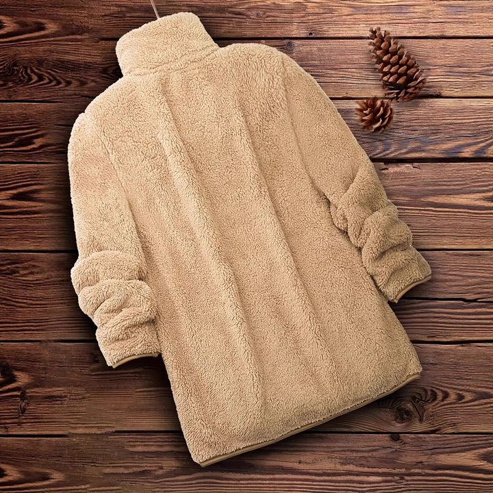 Damen Flauschige Teddyjacke mit hohem Kragen und seitlichen Taschen Drune