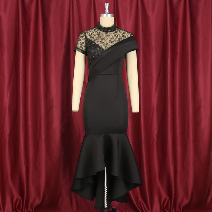 Damen Elegantes Abendkleid mit Spitze und asymmetrischem Saum Drune