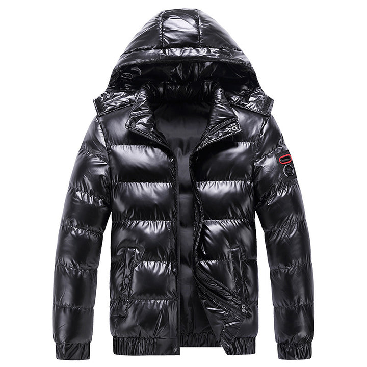 Herren glänzende Winterjacke mit isolierender Kapuze und modernen Steppdetails Drune