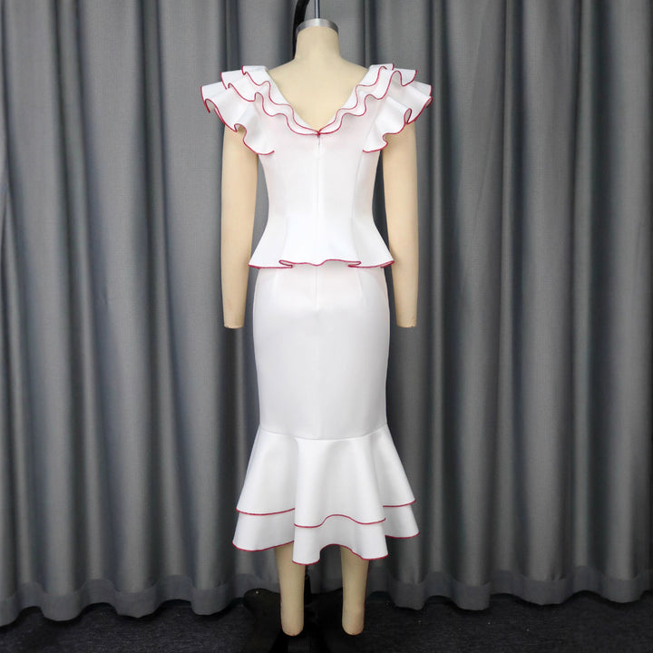 Damen elegantes Kleid mit innovativem Rüschendesign Drune