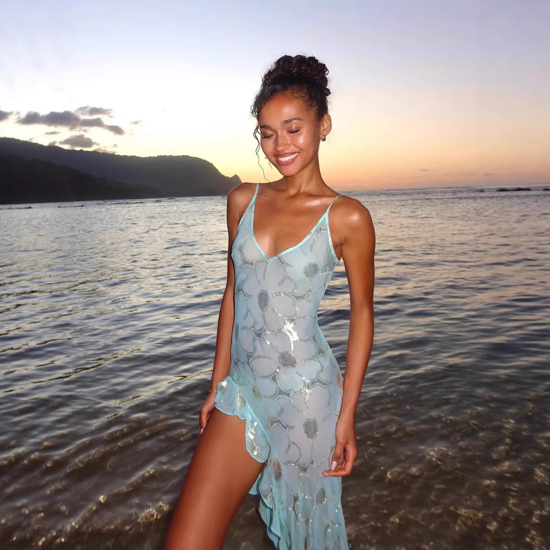 Damen Strandkleid mit transparentem Finish und asymmetrischem Saum Drune