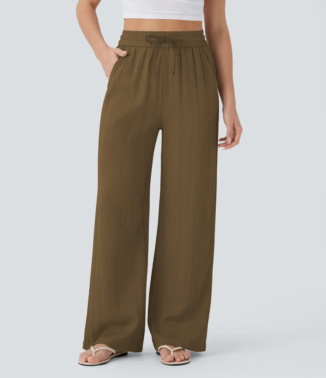 Damen weite Palazzo-Hose mit elastischem Bund und praktischen Taschen Drune