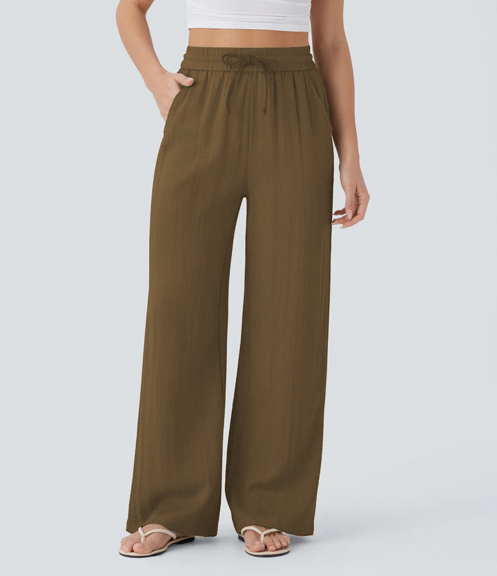 Damen weite Palazzo-Hose mit elastischem Bund und praktischen Taschen Drune
