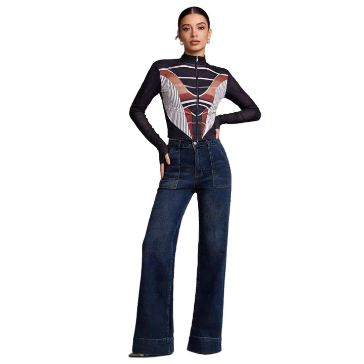 Damen High-Waist Weitbeinerhosen mit angesagtem Aufnäher Drune