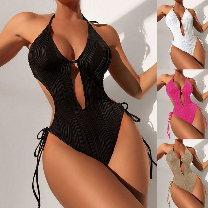 Damen Einteiliger Badeanzug mit raffiniertem Cut-Out und stylischem Wellenmuster Drune