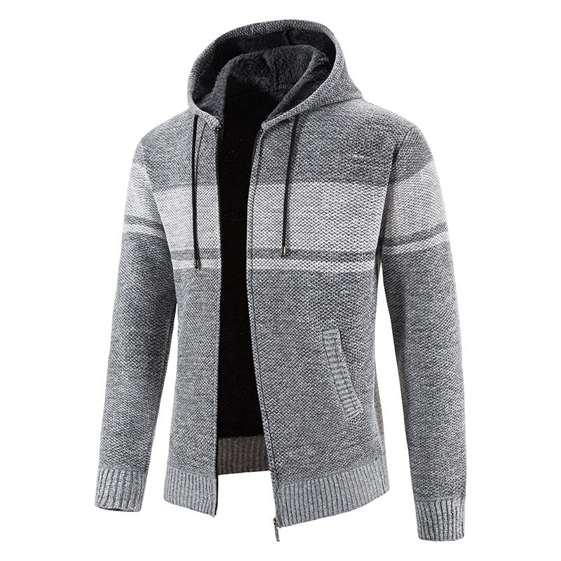 Herren nan gefütterte Strick-Kapuzenjacke mit Teddyfutter, durchgehendem Reißverschluss und Kordelzug Drune